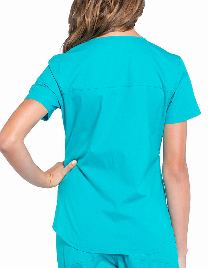 Cherokee Workwear Professionals V-neck Solid Top - Teal Blue