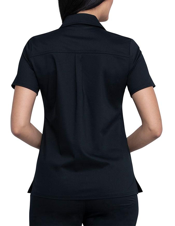 Cherokee Workwear Revolution Women's Hidden Snap Front Collar Shirt Black 