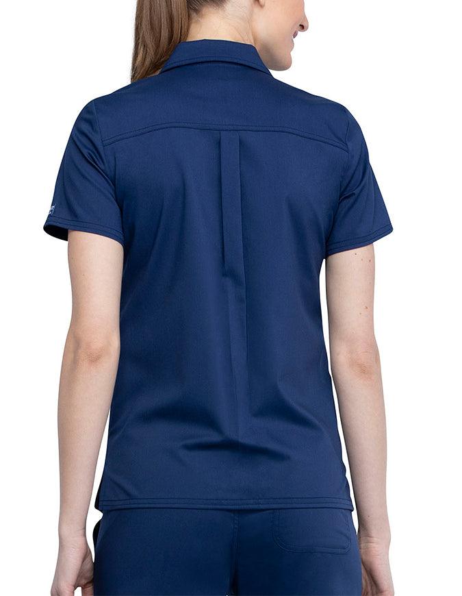 Cherokee Workwear Revolution Women's Hidden Snap Front Collar Shirt Navy