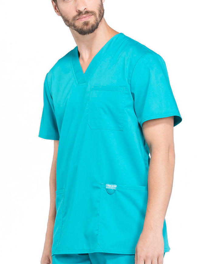 Cherokee Workwear WW Revolution Men's V-Neck Top Teal Blue