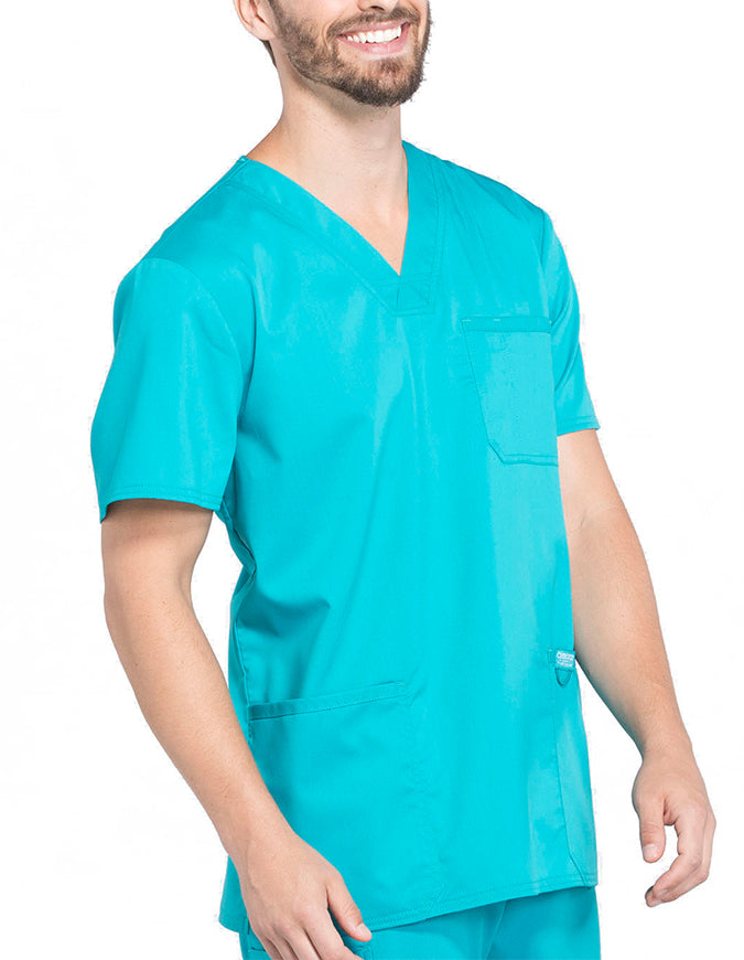 Cherokee Workwear WW Revolution Men's V-Neck Top Teal Blue