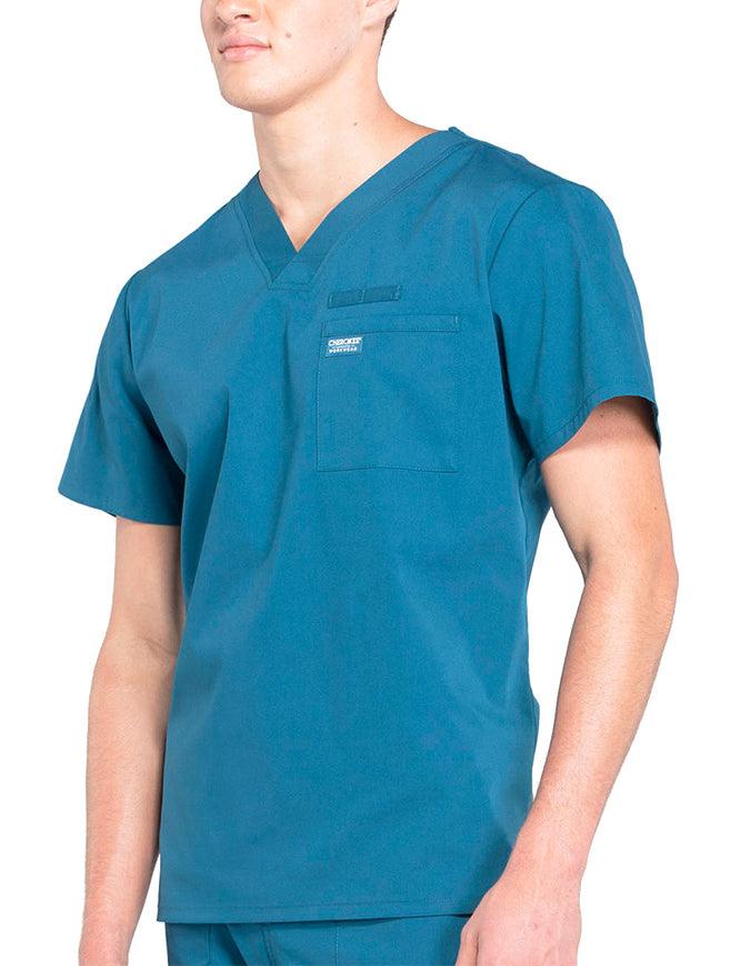 Cherokee Workwear Professionals Men's V-Neck Basic Scrubs Top - Caribbean Blue