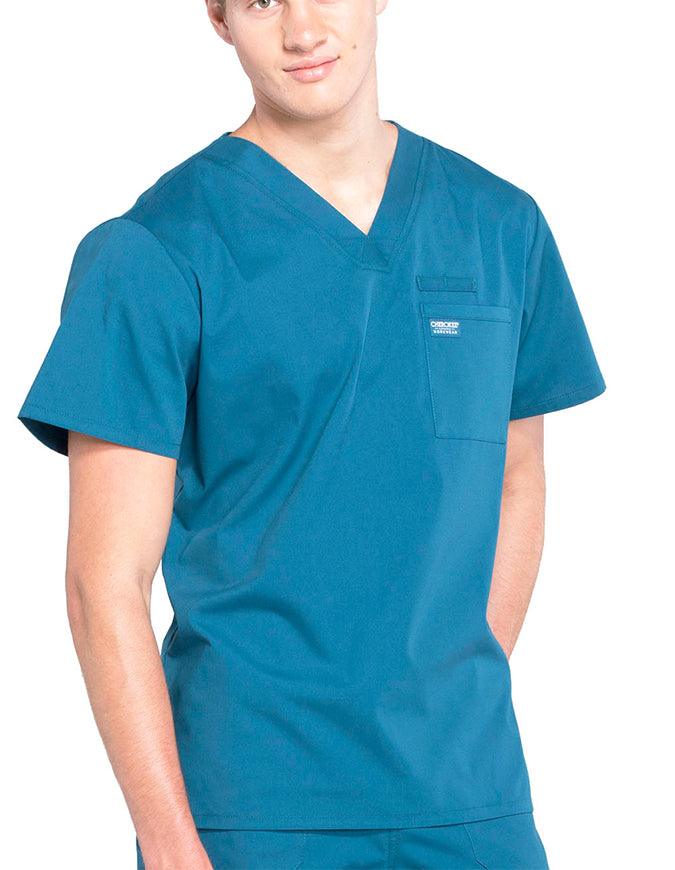 Cherokee Workwear Professionals Men's V-Neck Basic Scrubs Top - Caribbean Blue