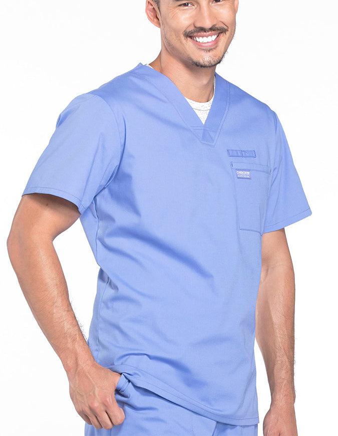 Cherokee Workwear Professionals Men's V-Neck Basic Scrubs Top - Ciel Blue