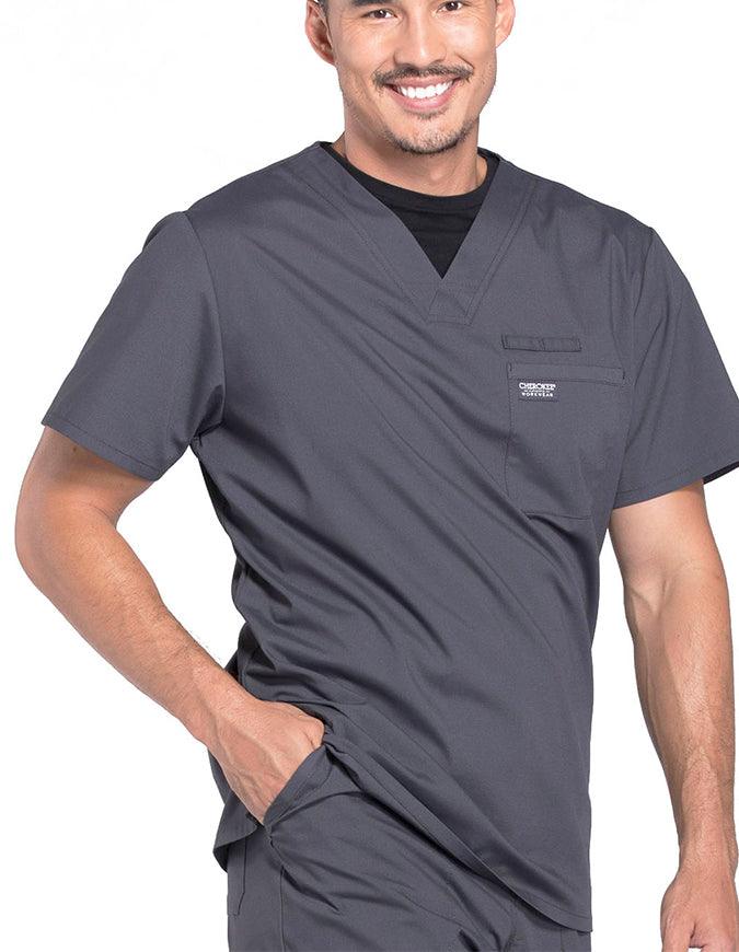 Cherokee Workwear Professionals Men's V-Neck Basic Scrubs Top - Pewter