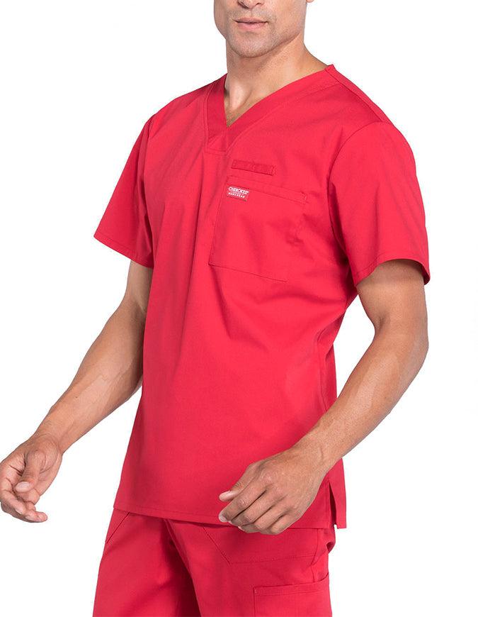 Cherokee Workwear Professionals Men's V-Neck Basic Scrubs Top - Red