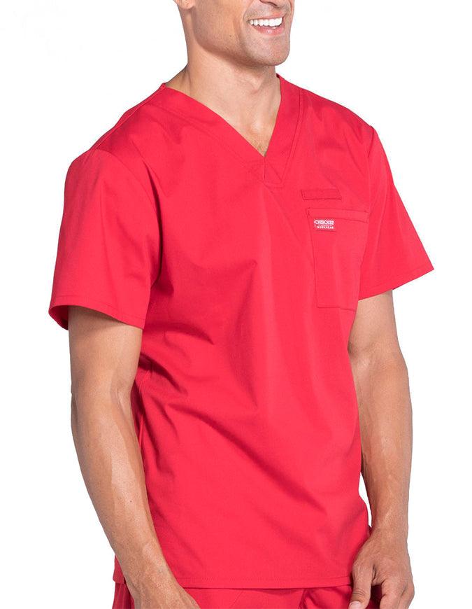 Cherokee Workwear Professionals Men's V-Neck Basic Scrubs Top - Red