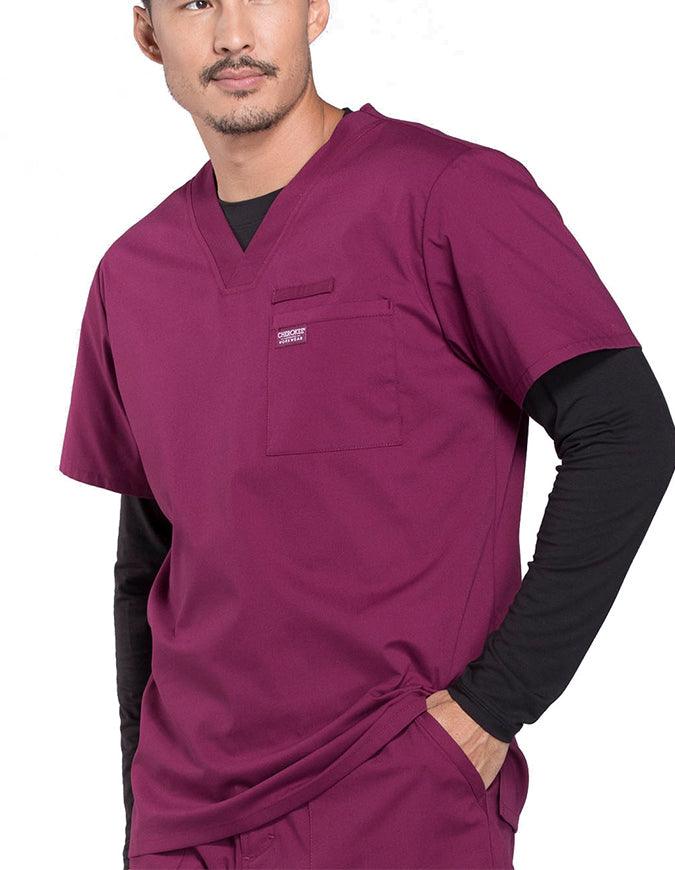 Cherokee Workwear Professionals Men's V-Neck Basic Scrubs Top - Wine