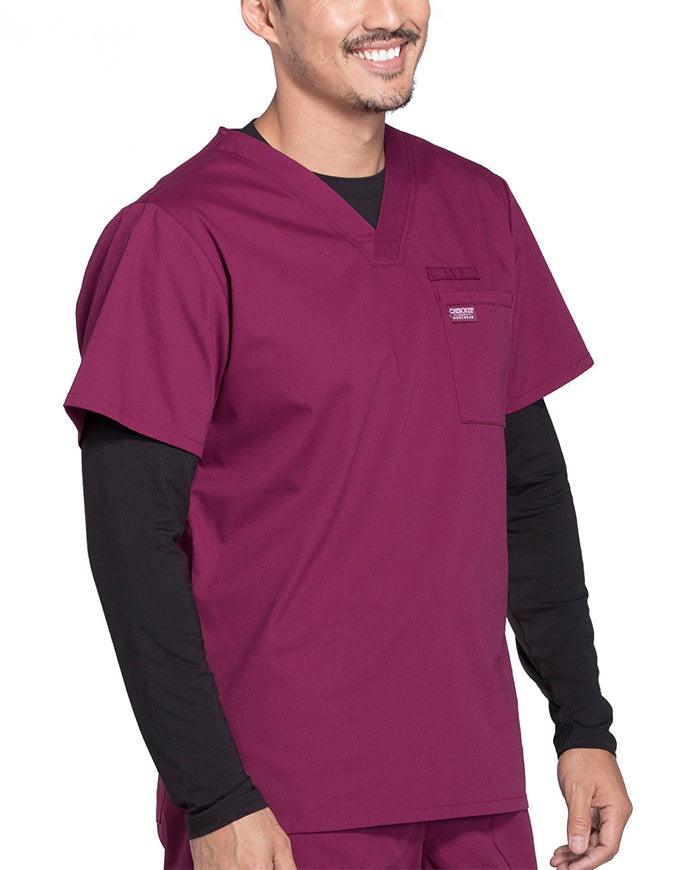 Cherokee Workwear Professionals Men's V-Neck Basic Scrubs Top - Wine