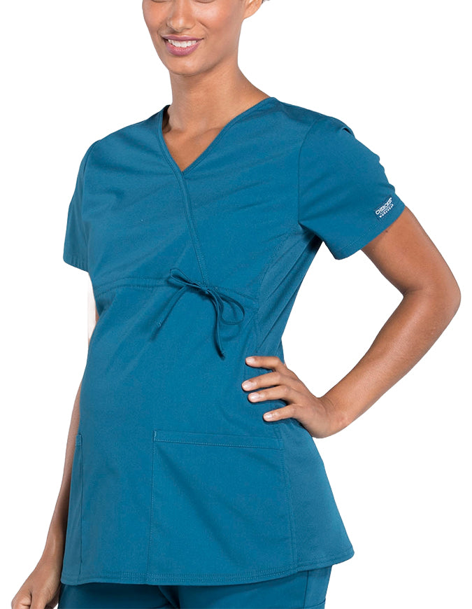 Cherokee Workwear Professionals Women's Maternity Mock Wrap Caribbean Blue