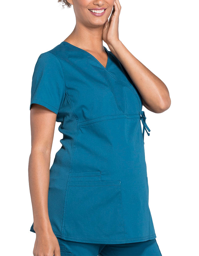 Cherokee Workwear Professionals Women's Maternity Mock Wrap Caribbean Blue