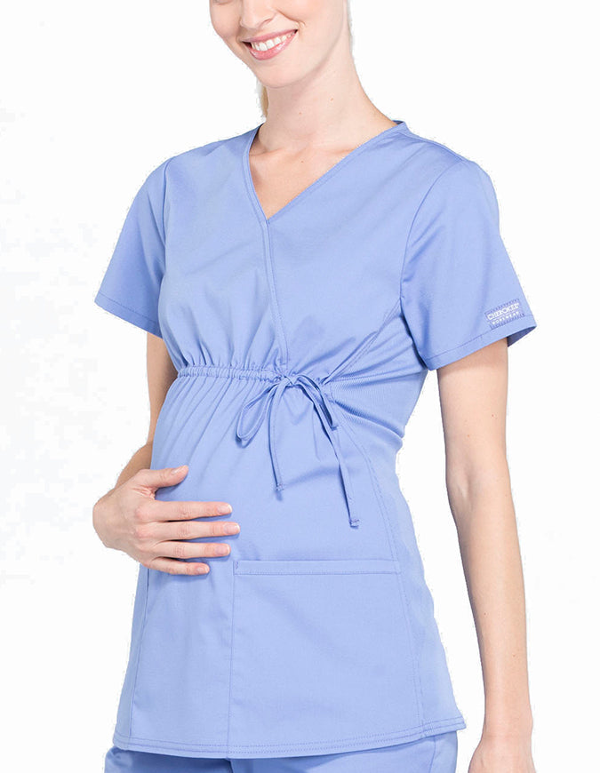 Cherokee Workwear Professionals Women's Maternity Mock Wrap Ciel Blue