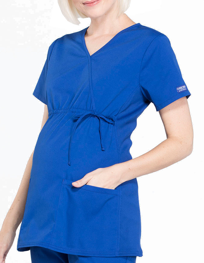 Cherokee Workwear Professionals Women's Maternity Mock Wrap Galaxy Blue