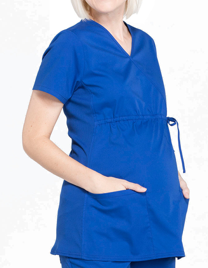 Cherokee Workwear Professionals Women's Maternity Mock Wrap Galaxy Blue