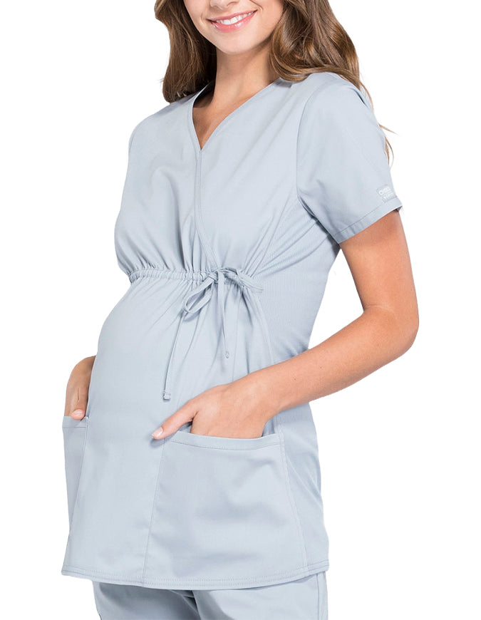 Cherokee Workwear Professionals Women's Maternity Mock Wrap Grey