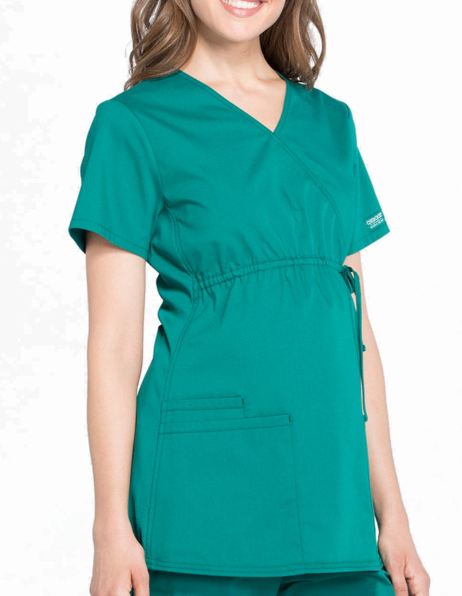 Cherokee Workwear Professionals Women's Maternity Mock Wrap Hunter Green