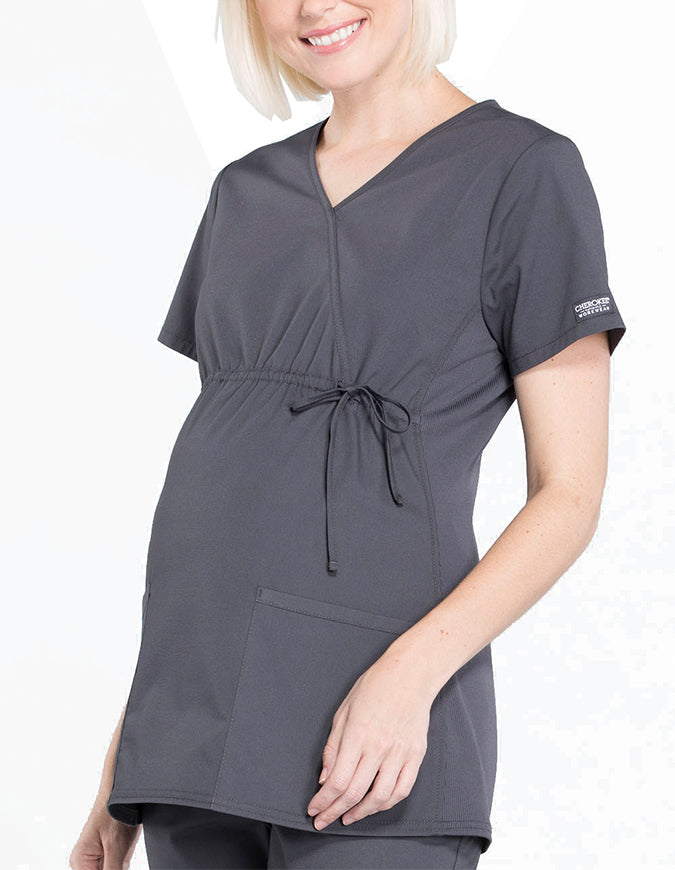 Cherokee Workwear Professionals Women's Maternity Mock Wrap Top Pewter