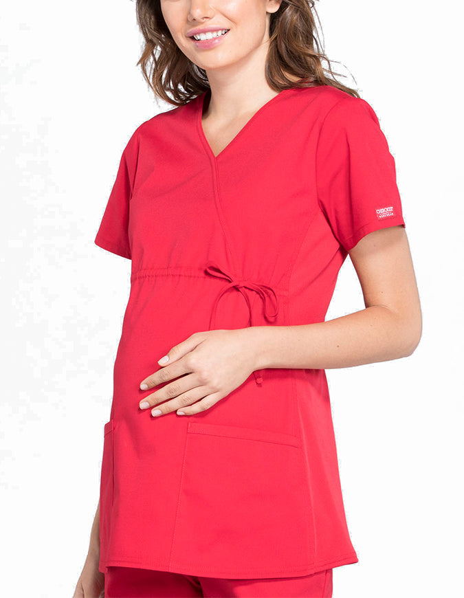 Cherokee Workwear Professionals Women's Maternity Mock Wrap Top Red