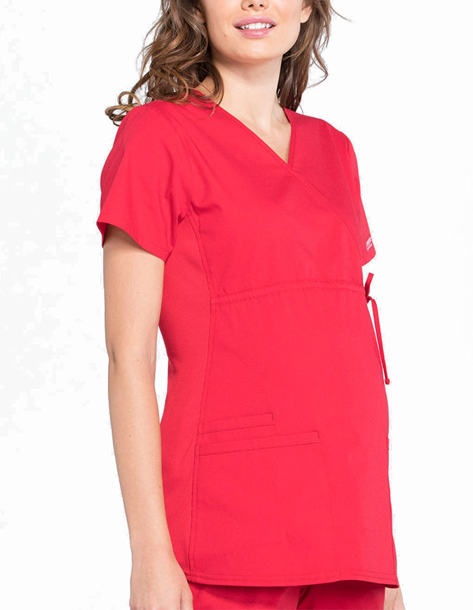 Cherokee Workwear Professionals Women's Maternity Mock Wrap Top Red