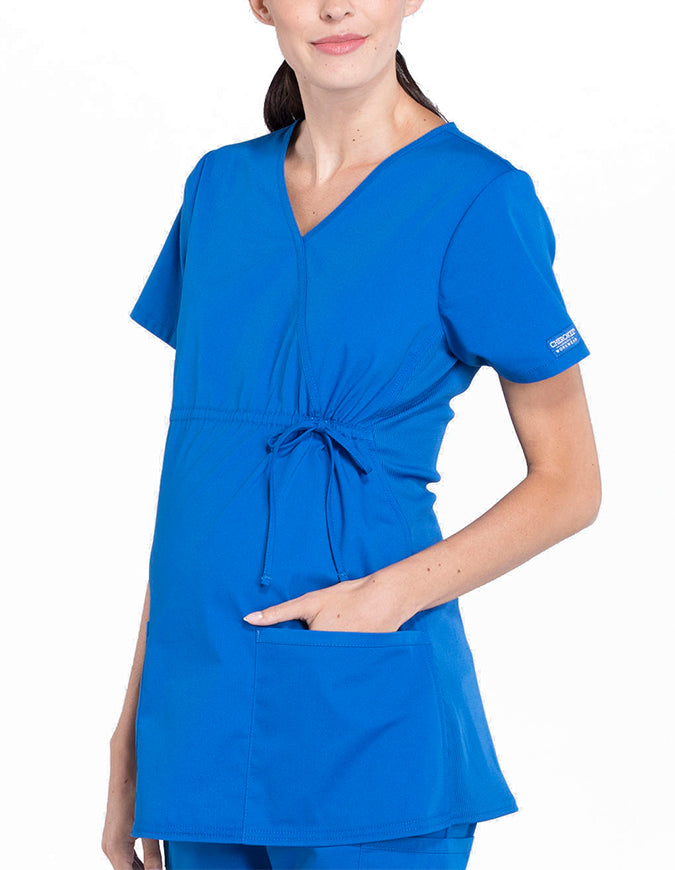 Cherokee Workwear Professionals Women's Maternity Mock Wrap Top Royal