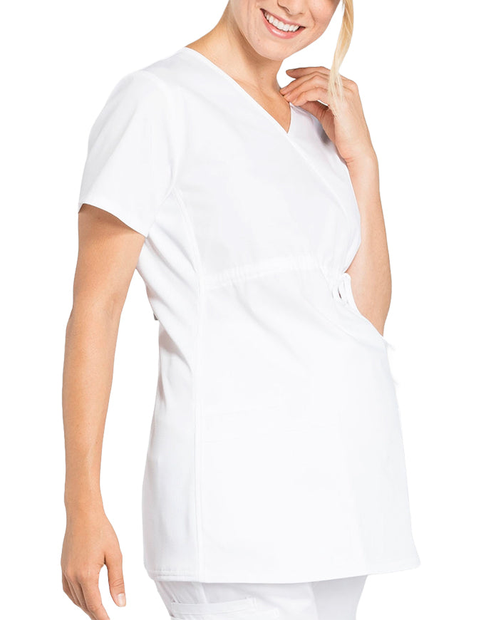 Cherokee Workwear Professionals Women's Maternity Mock Wrap Top White