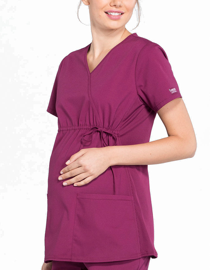 Cherokee Workwear Professionals Women's Maternity Mock Wrap Wine