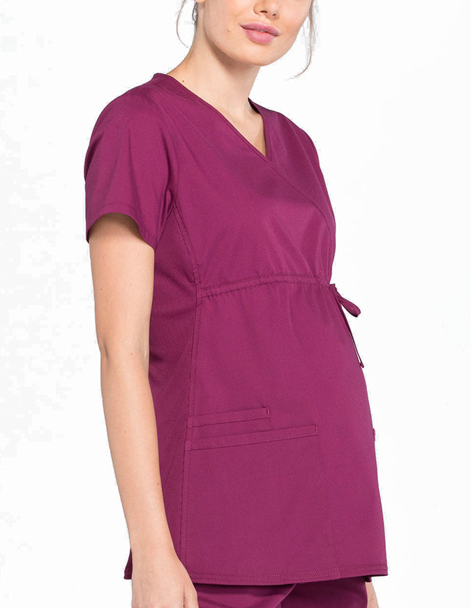 Cherokee Workwear Professionals Women's Maternity Mock Wrap Wine