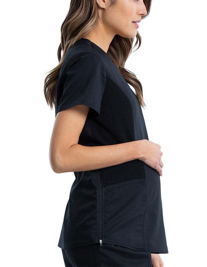 Cherokee Workwear Revolution Women's Maternity Mock Wrap Top Black