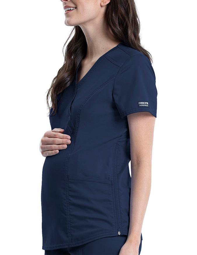 Cherokee Workwear Revolution Women's Maternity Mock Wrap Top Navy