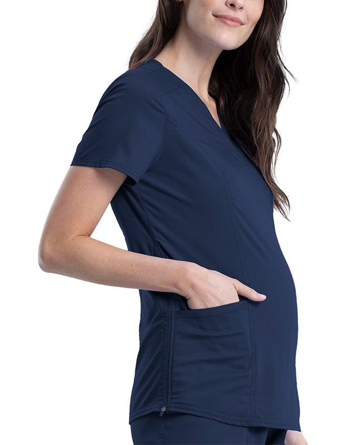 Cherokee Workwear Revolution Women's Maternity Mock Wrap Top Navy