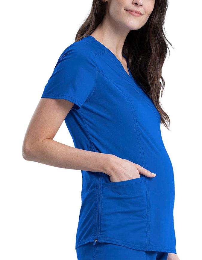 Cherokee Workwear Revolution Women's Maternity Mock Wrap Top Royal