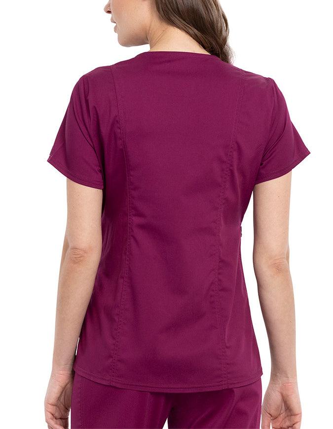 Cherokee Workwear Revolution Women's Maternity Mock Wrap Top Wine