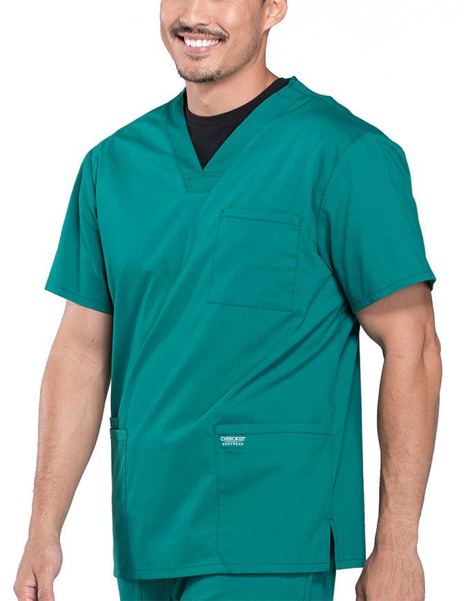 Cherokee Workwear Professionals Men's V-Neck Basic Top Hunter Green