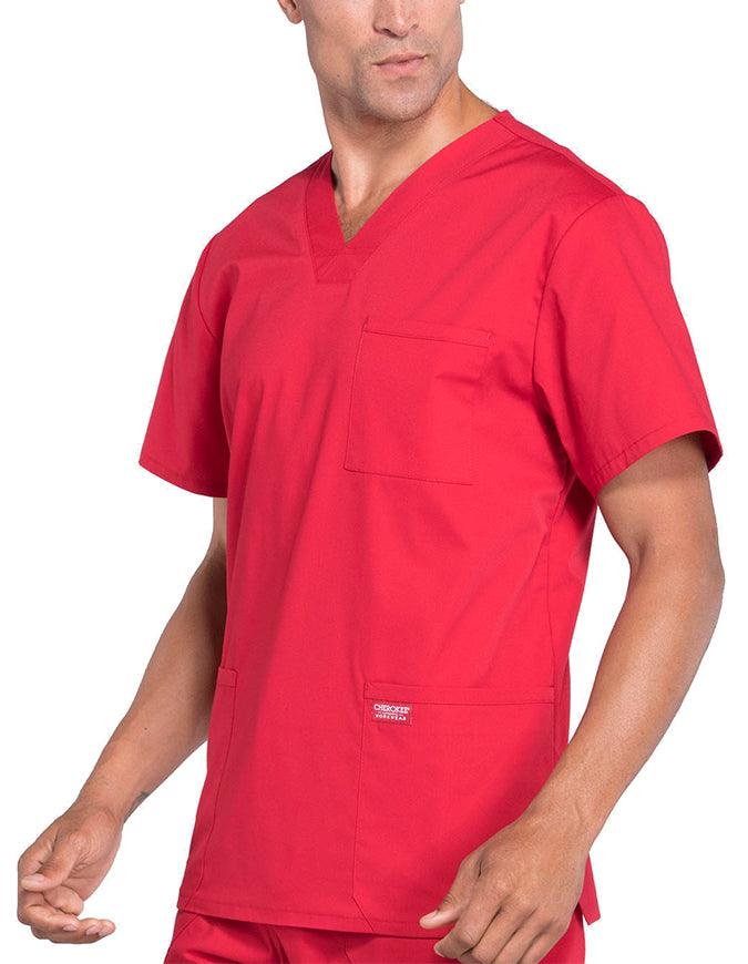 Cherokee Workwear Professionals Men's V-Neck Basic Top red