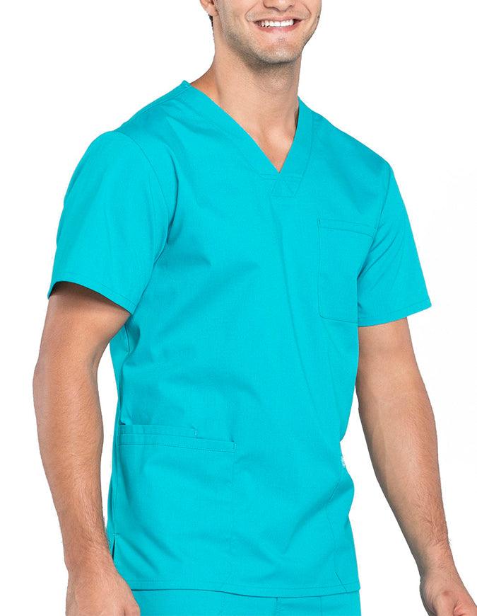 Cherokee Workwear Professionals Men's V-Neck Basic Top Teal Blue