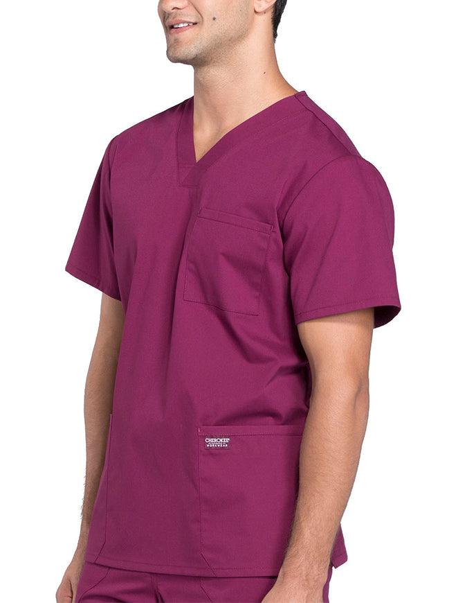 Cherokee Workwear Professionals Men's V-Neck Basic Top wine