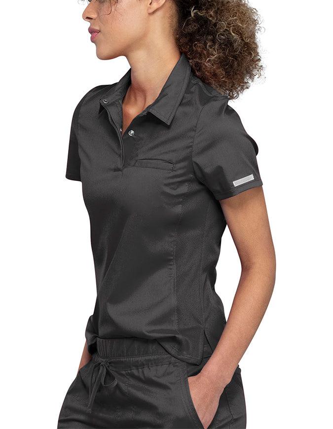 Cherokee Workwear Revolution Women's Snap Front Polo Shirt - Pewter