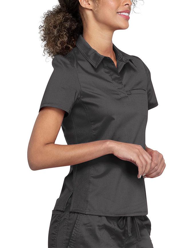 Cherokee Workwear Revolution Women's Snap Front Polo Shirt - Pewter