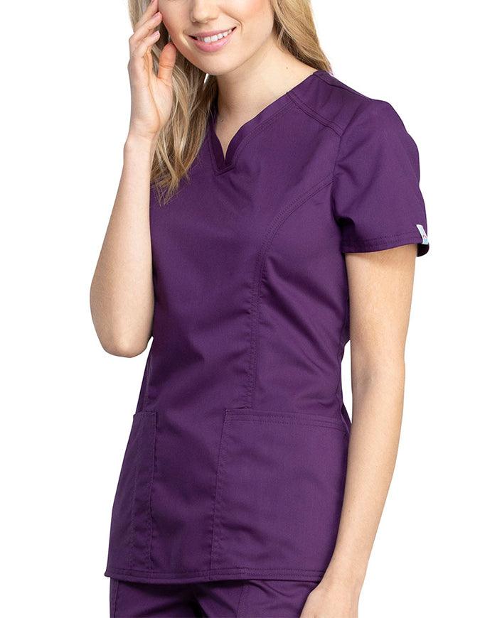 Cherokee Workwear Revolution Tech Women's  V-Neck Top - Eggplant