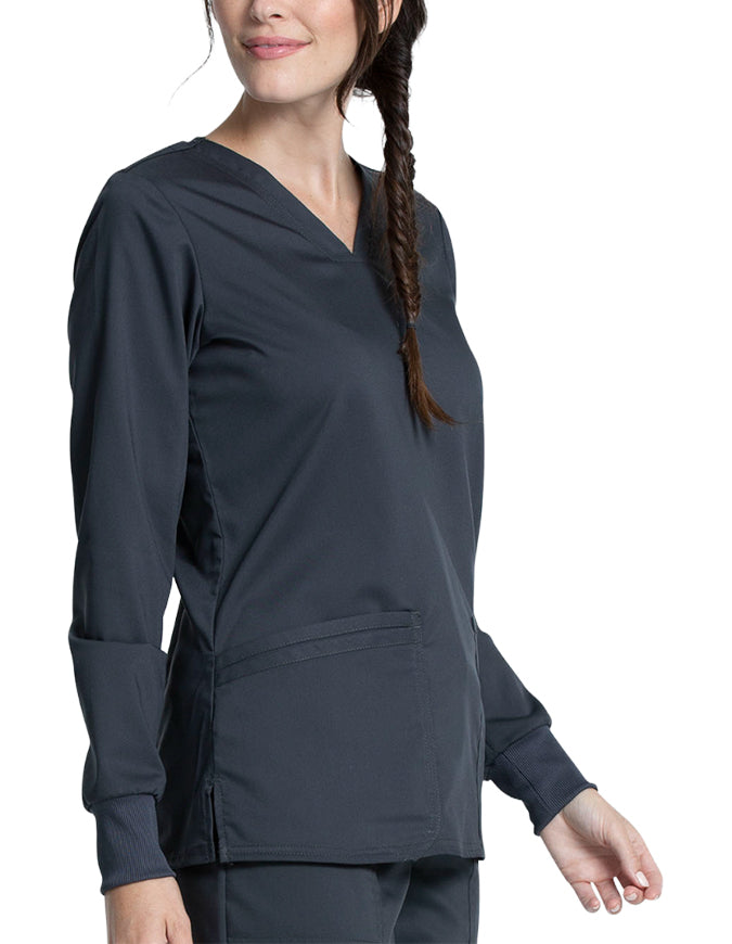 Cherokee Workwear Revolution Tech Women's Long Sleeve V-Neck Top Pewter