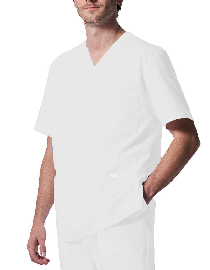 Landau ProFlex Men's 4 Pocket V-Neck Scrub Top - White