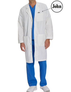 Free Embroidery Landau Men's 41.5 inch Three Pocket Full Length Medical Lab Coat