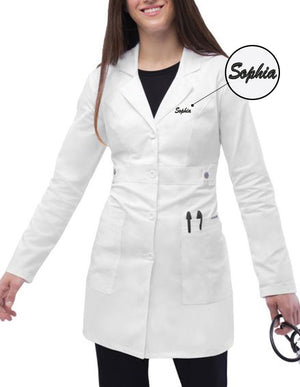 Free Embroidery Adar Pop-Stretch 36 Inch Women's Tab-Waist Lab Coat