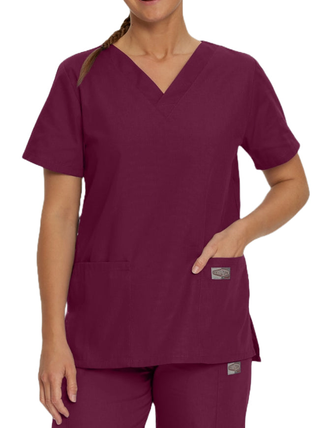 Landau ScrubZone Women's Double Pocket V-Neck Nursing Top - Wine