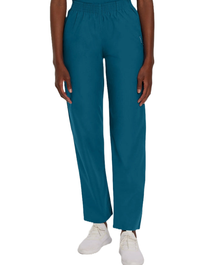 Landau Women Classic Relaxed Elastic Waist Medical Scrub Pants Caribbean Blue