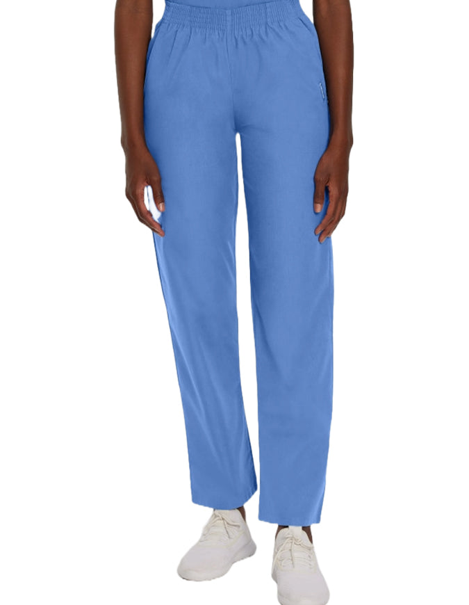 Landau Women Classic Relaxed Elastic Waist Medical Scrub Pants Ciel Blue