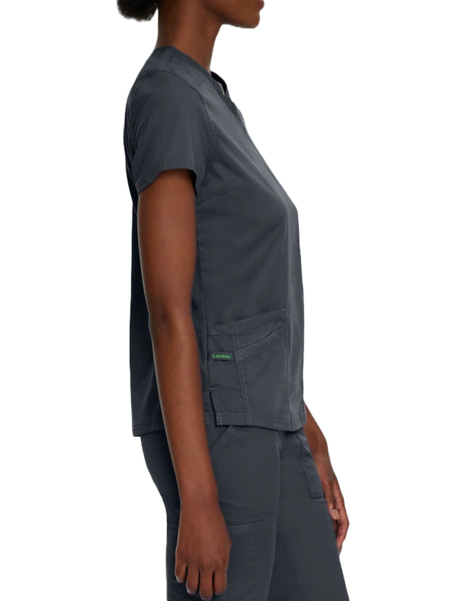 Landau Proflex Women's Modern V-Neck Tunic Solid Scrub Top Graphite