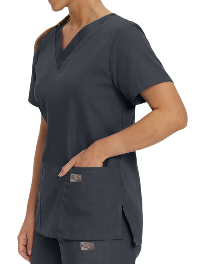 Landau ScrubZone Women's Double Pocket V-Neck Nursing Top - Graphite