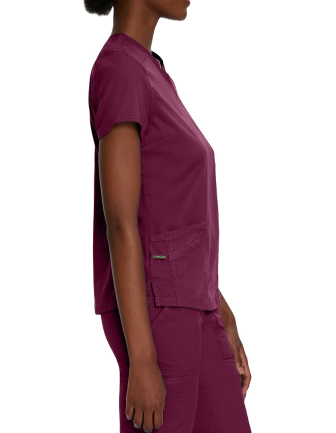 Landau Proflex Women's Modern V-Neck Tunic Solid Scrub Top Wine