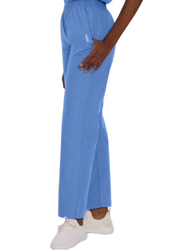 Landau Women Classic Relaxed Elastic Waist Medical Scrub Pants Ceil Blue